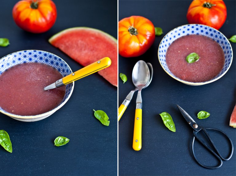 Été // Gaspacho aux tomates, melon d'eau & basilic Emilie Murmure