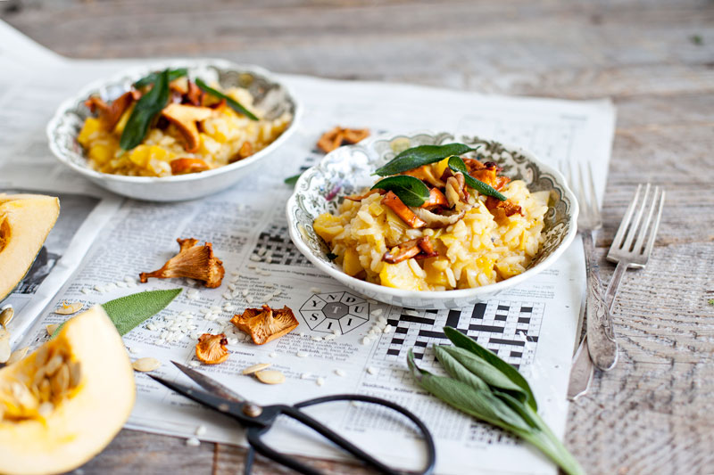 Risotto à la courge butternut, sauge et champignon - Emilie Murmure